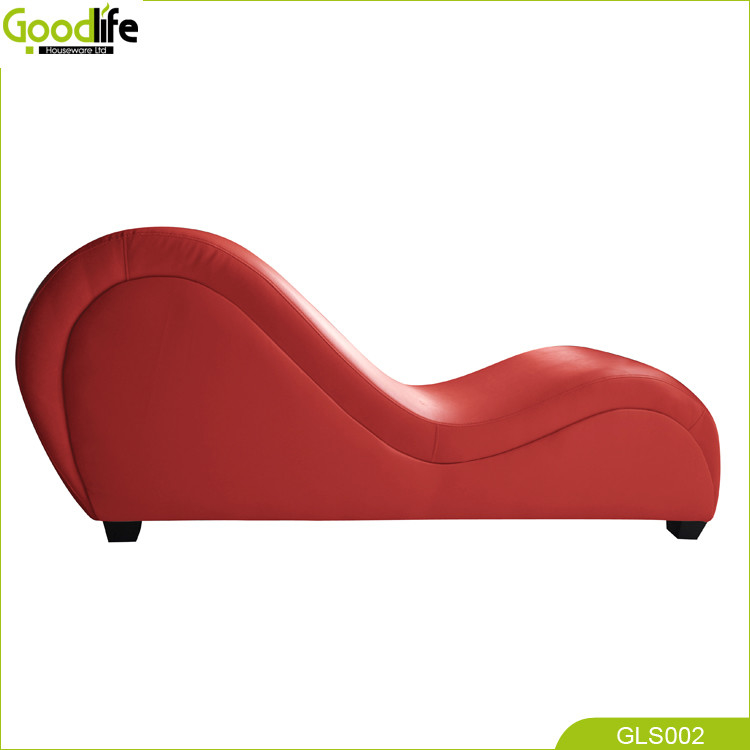 OEM Wooden Leather Sex Couch Sponge Filled Curved 43cm Height